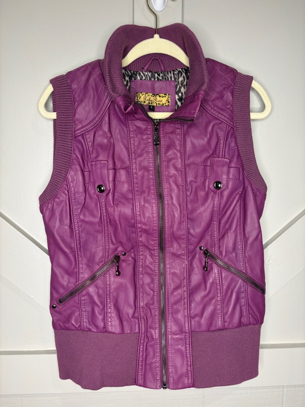 Ruby Rose Purple Faux Leather Moto Vest - Size Large Edgy Chic Streetwear Biker